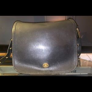 Black Vintage Coach Leather Saddle Bag